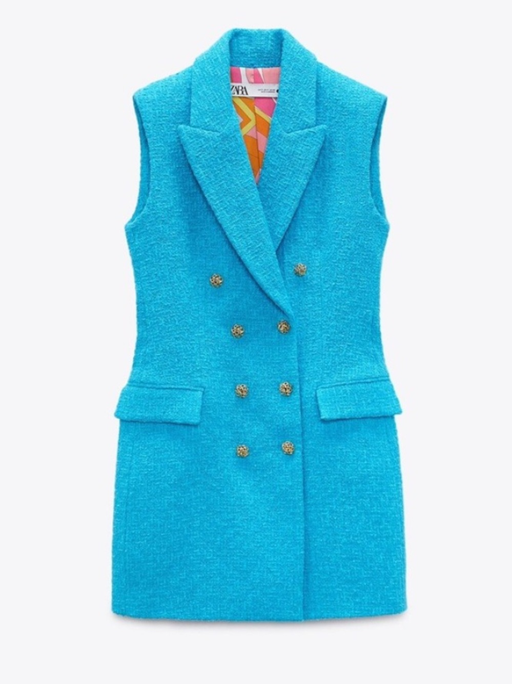 Zara Turquoise Double-Breasted Sleeveless Blazer Dress